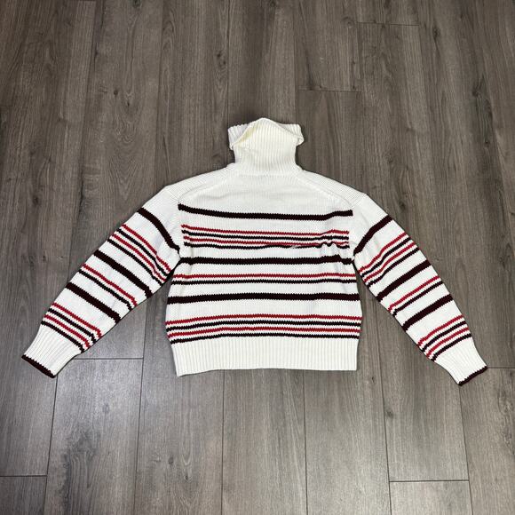 Madewell Ribbed Cotton Turtleneck Sweater Womens M Cabertnet Stripe Long Sleeve - Picture 7 of 9